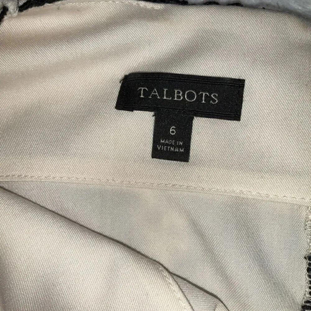 Talbots Sheath Dress Sz 6 Crochet White Black Chevron Short Sleeve Lined Modest - Picture 4 of 8